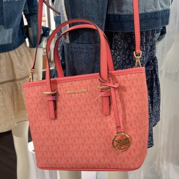 Michael Kors Jet Set Travel XS Carryall Tote Top Zip Tote Grapefruit - Picture 3 of 16